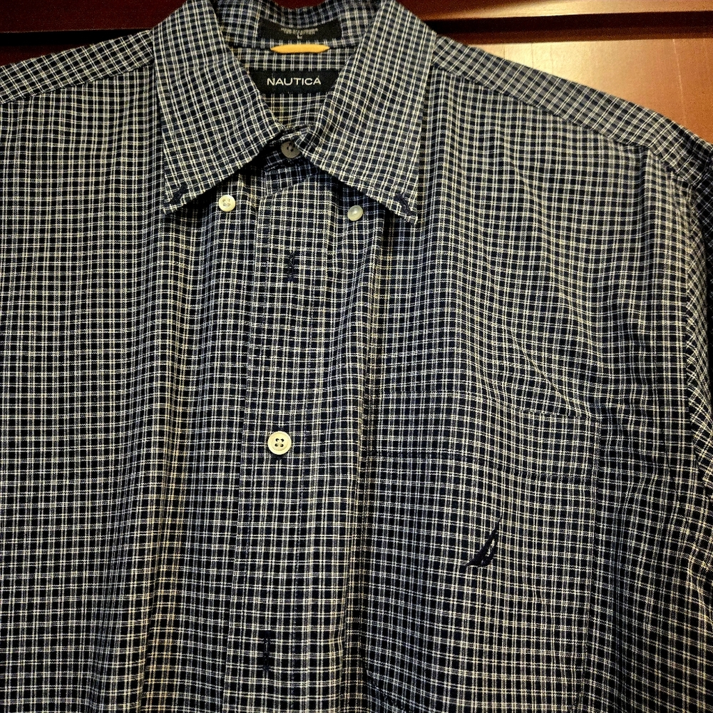 Nautica Navy Checkered Casual Shirt - Picture 4 of 6